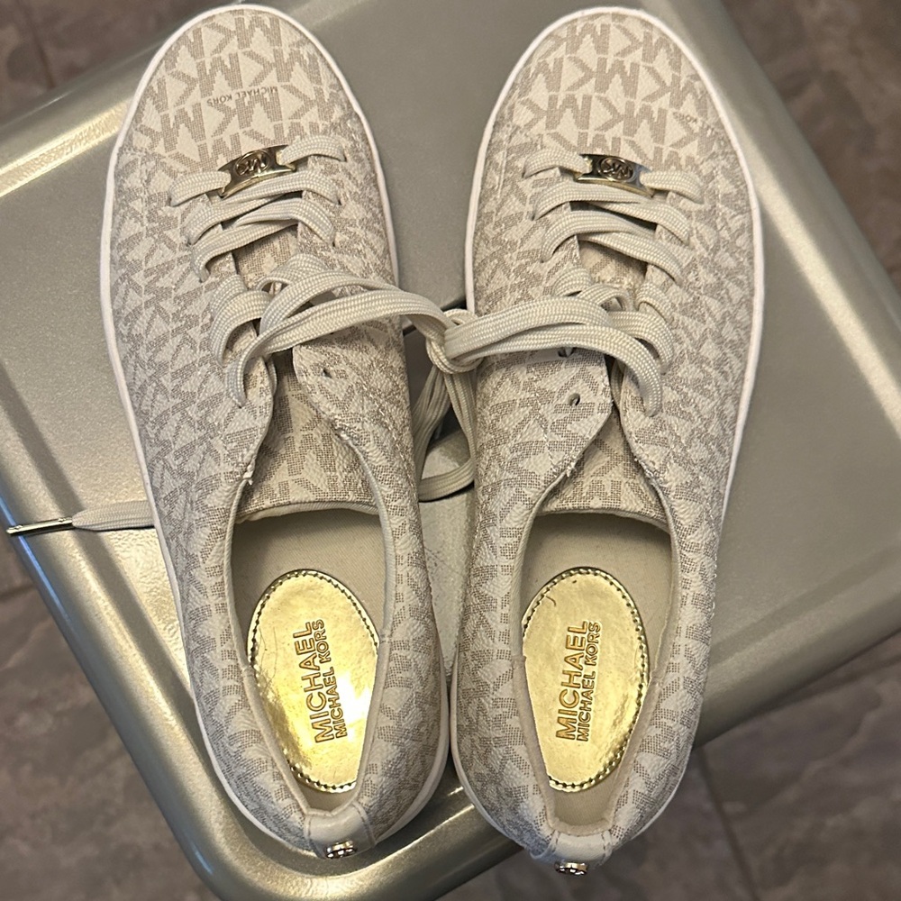 Michael Kors Cream Monogram Lace-Up Sneakers